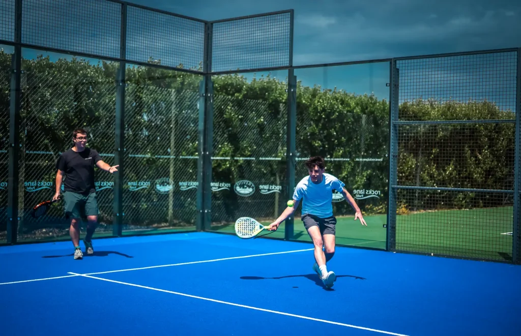 People playing padel on the Trevose padel court part of Trevose golf and leisure facilities.